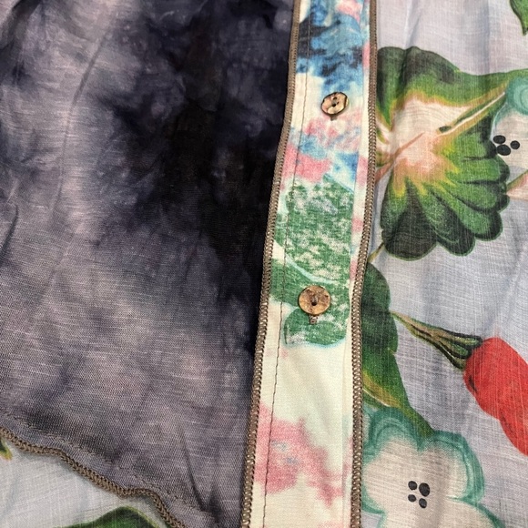 [XL/PTP22”]Funsport Floral Button Hip Shirt Blue Mixed Fabric Multicoloured - Picture 3 of 9